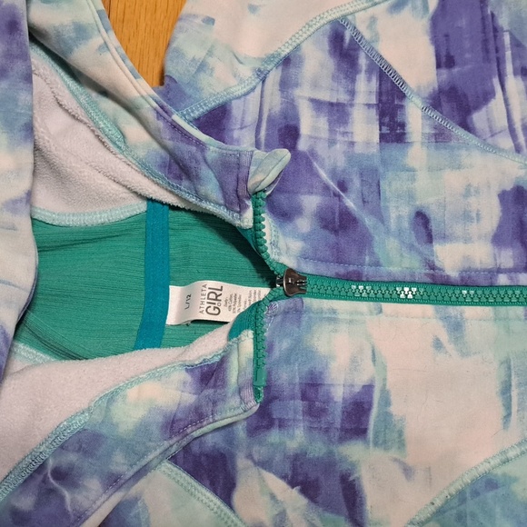Athleta Girl Hooded Zip Up Sweater - Multi Blue Size 12 Girls - Picture 2 of 4